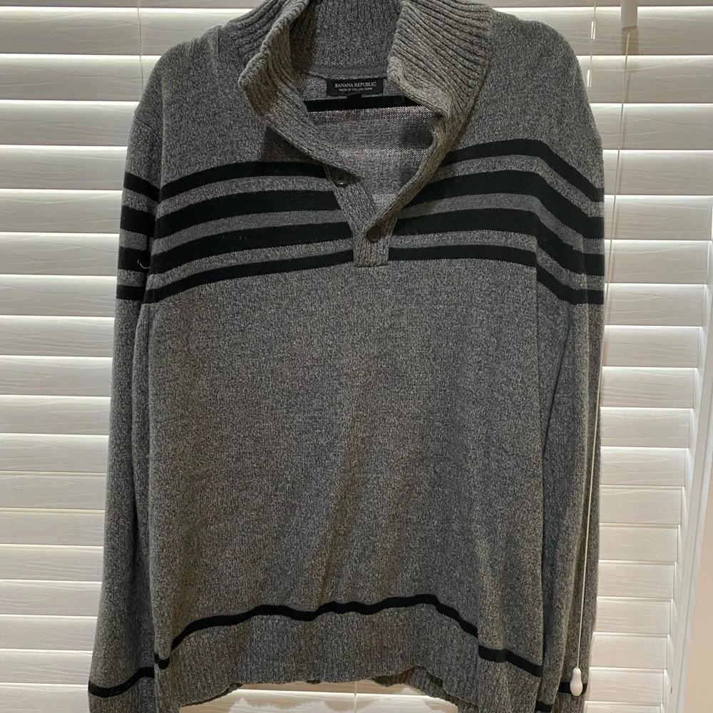 Banana Republic Mens XL Merino Wool Italian Yarn Mock‎ Neck Striped Henley